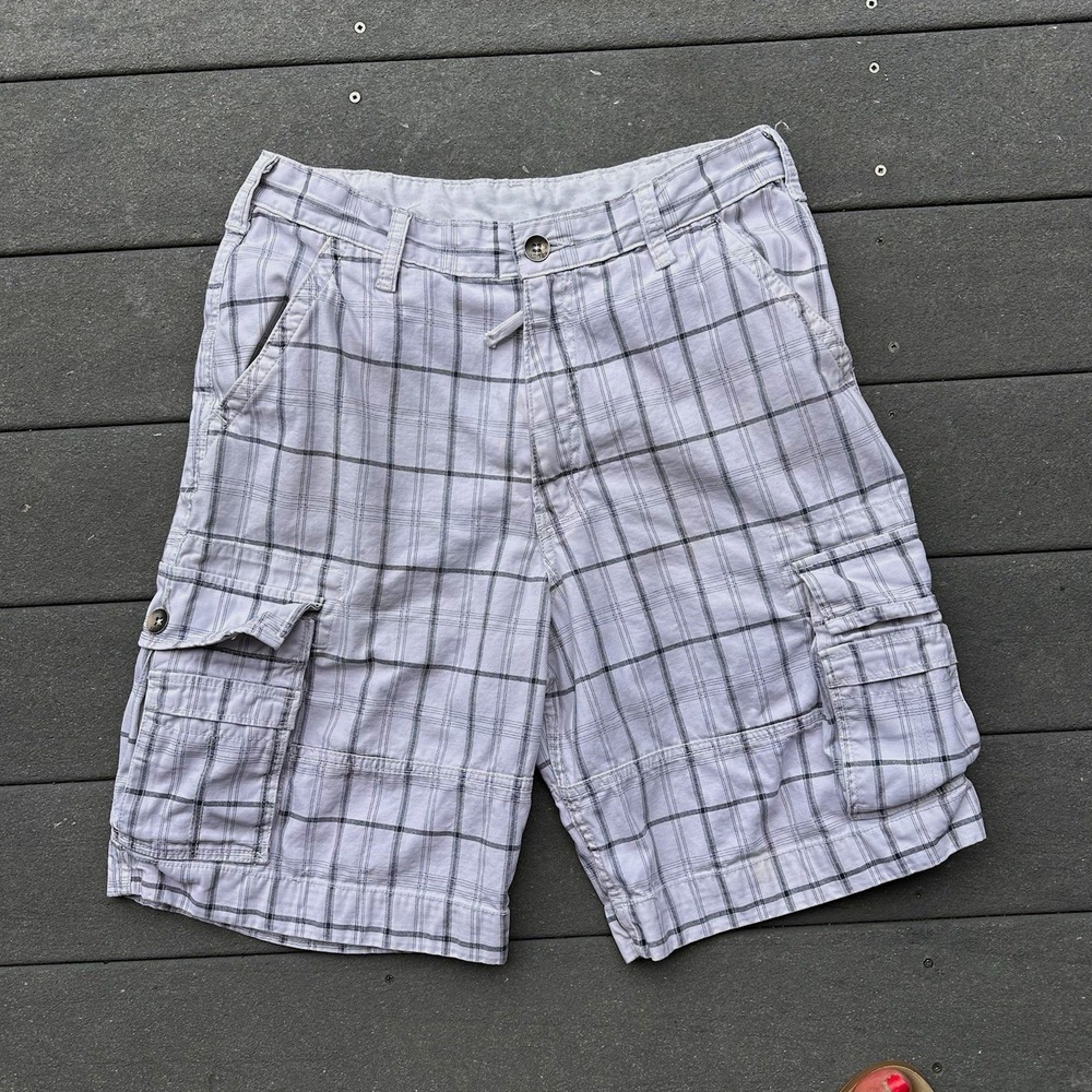 Levi's Men's Plaid Cargo Shorts White Gray 11" Inseam Cotton Canvas Regular